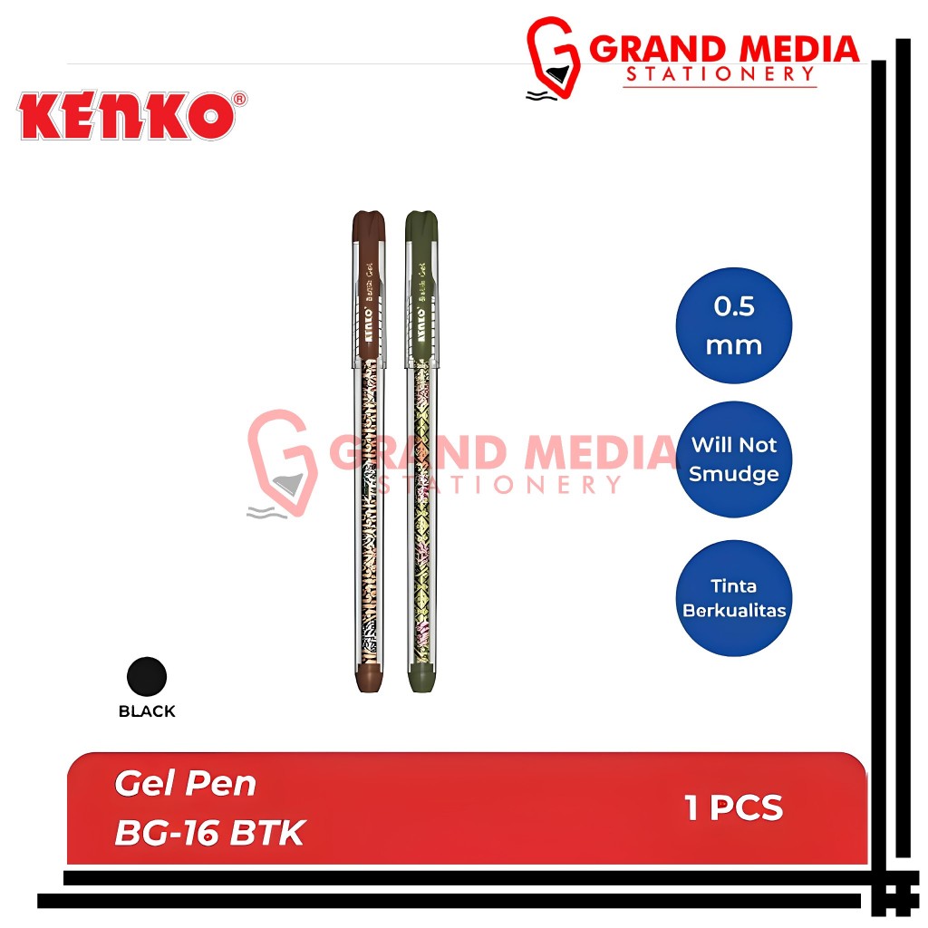 

[GRAND MEDIA] BALLPOINT / PENA / PULPEN GEL KENKO BG-16 BATIK HITAM / 1PCS