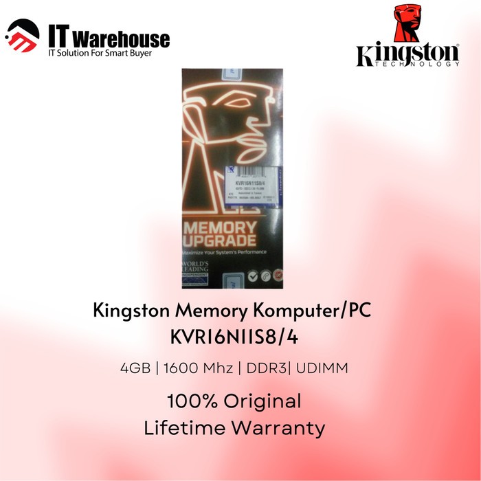 Memory Kingston KVR16N11S8/4 4GB DDR3 UDIMM 1600MHz