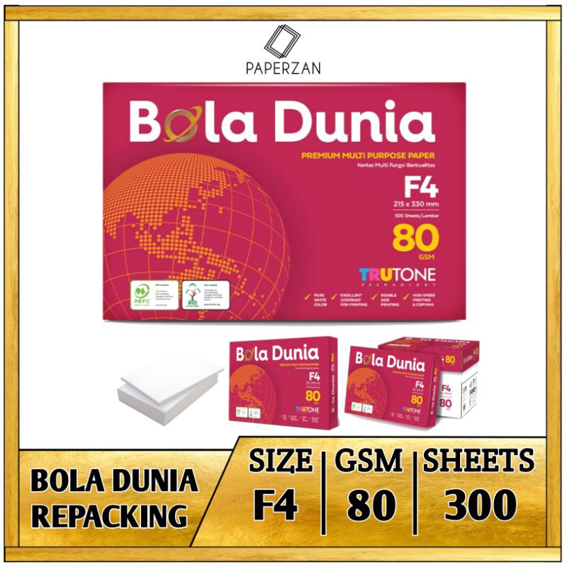 

Kertas HVS F4 80 Gram Bola Dunia 300 Lembar