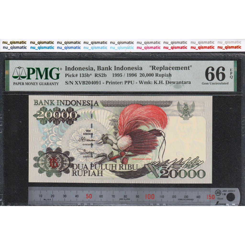 Indonesia 20000 Rupiah , 1995/1996 Replacement , PMG 66 EPQ Gem UNC P# 135b*