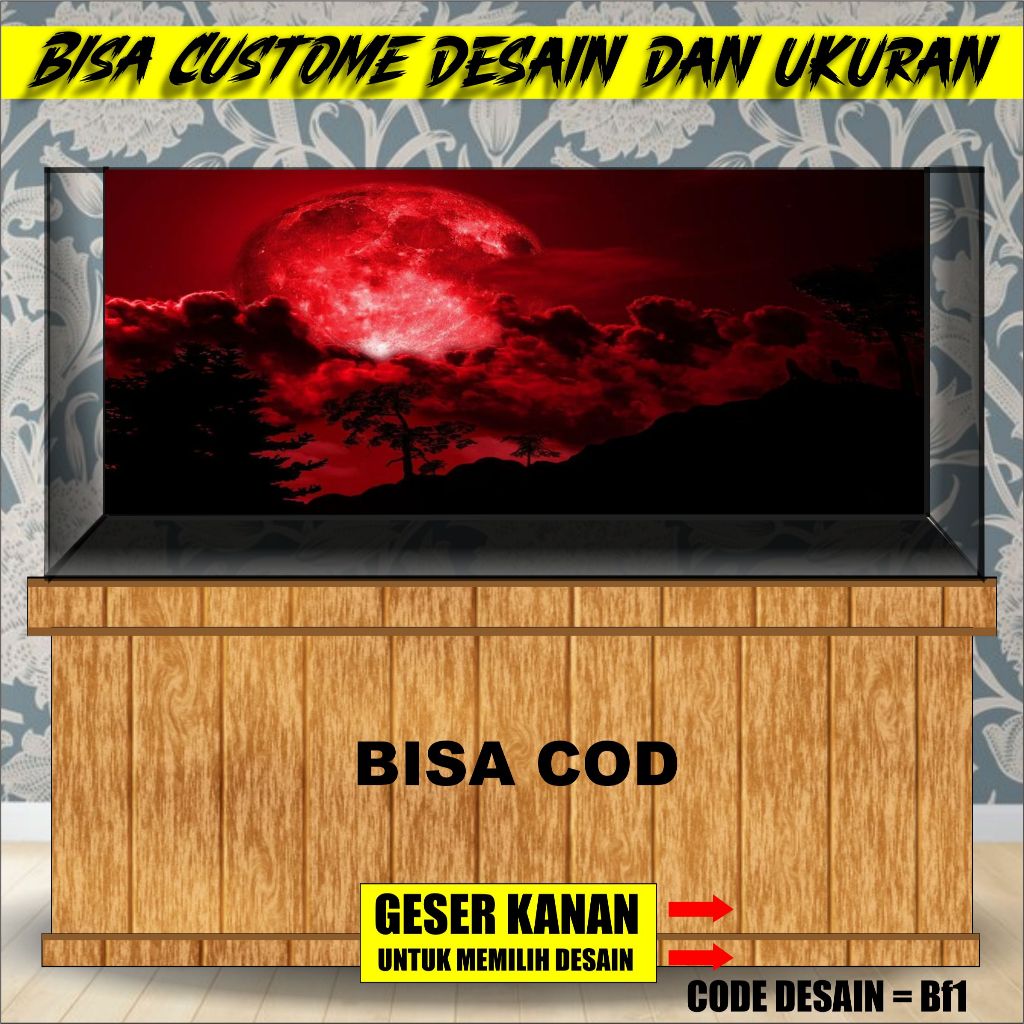 stiker background aquarium 3d timbul custome jumbo kaca akrilik besar full set moon bulan bf