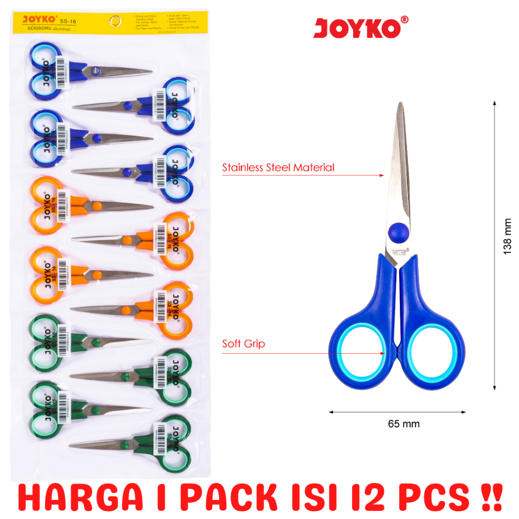 

JOYKO SCISSOR GUNTING JOYKO KECIL TAJAM MURAH SS-16 PACK LUSIN [12PCS]