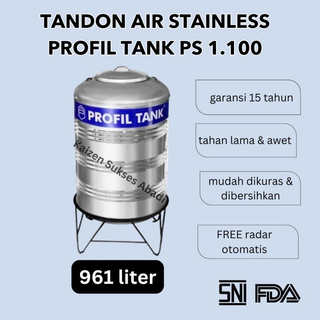 Tandon tangki toren air atas rumah stainless stenlis steel merek profil tank PS 1100 1000 volume 961