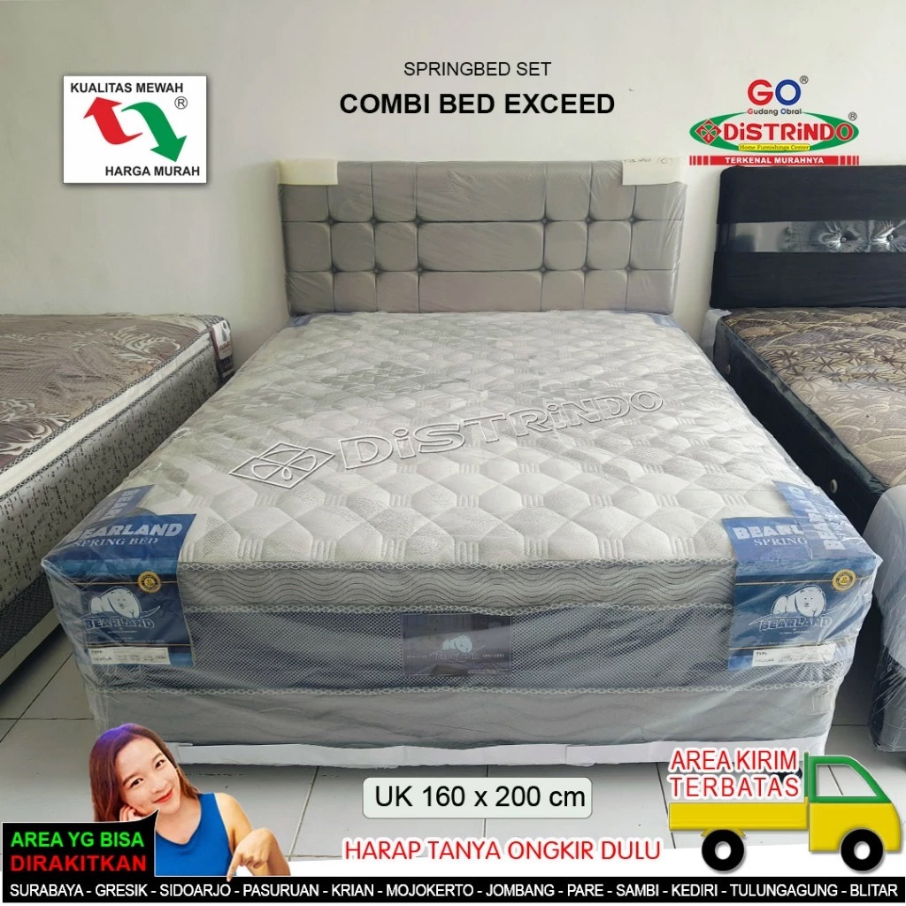 DISTRINDO Springbed Set / Kasur + Divan Sandaran Minimalis dengan Plushtop Empuk dan Nyaman