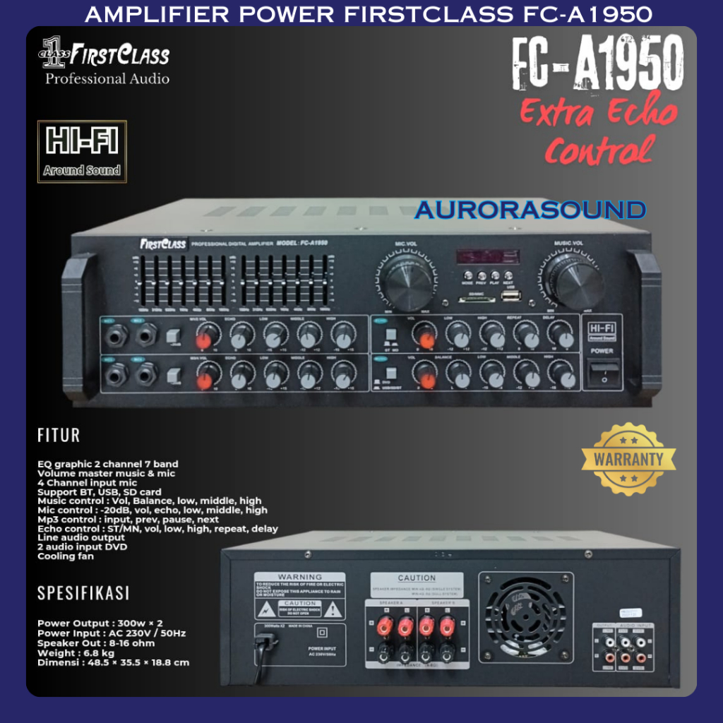 AMPLIFIER POWER FIRSTCLASS FC-A1950 DIGITAL KARAOKE MIXER AMPLI FC A1950 BLUETOOTH FM RADIO USB ORIG