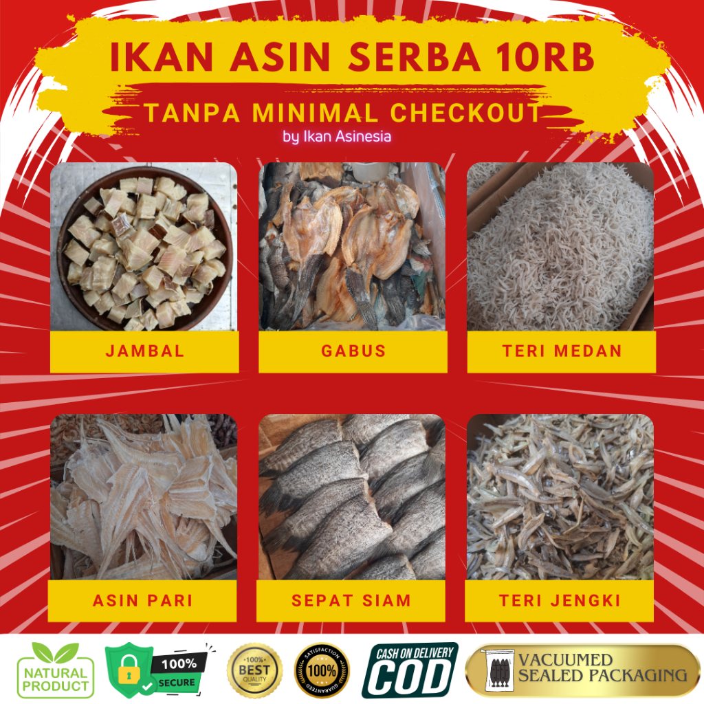

GROSIR ANEKA IKAN ASIN / BABYCUMI / IKAN ASINESIA / SERBA Rp 10.000 CEBAN MURAH SETENGAH KERING PREMIUM ENAK EMPUK GURIH FRESH