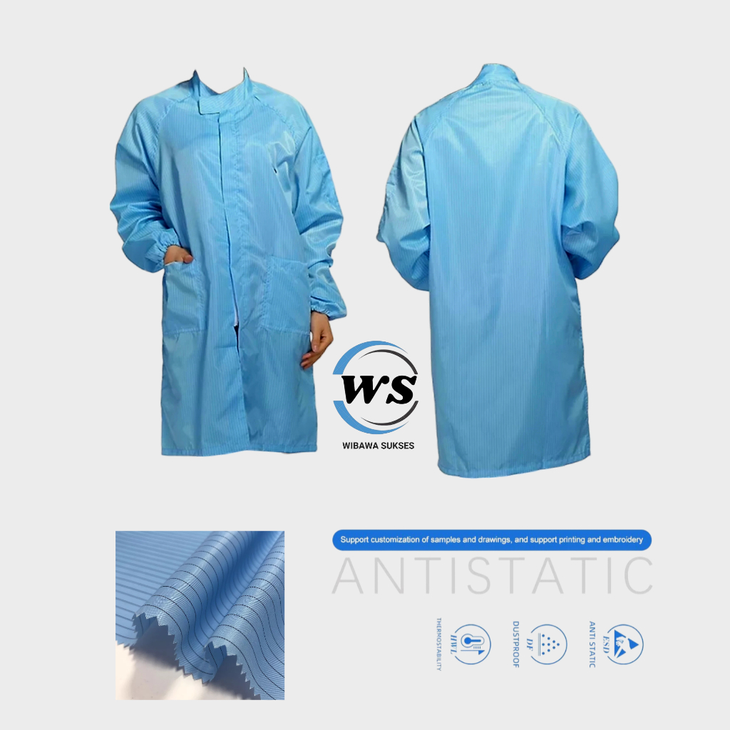 Jas Lab Esd Anti Statis Jas Smoke Antistatic Kerah Perekat Untuk Cleanroom