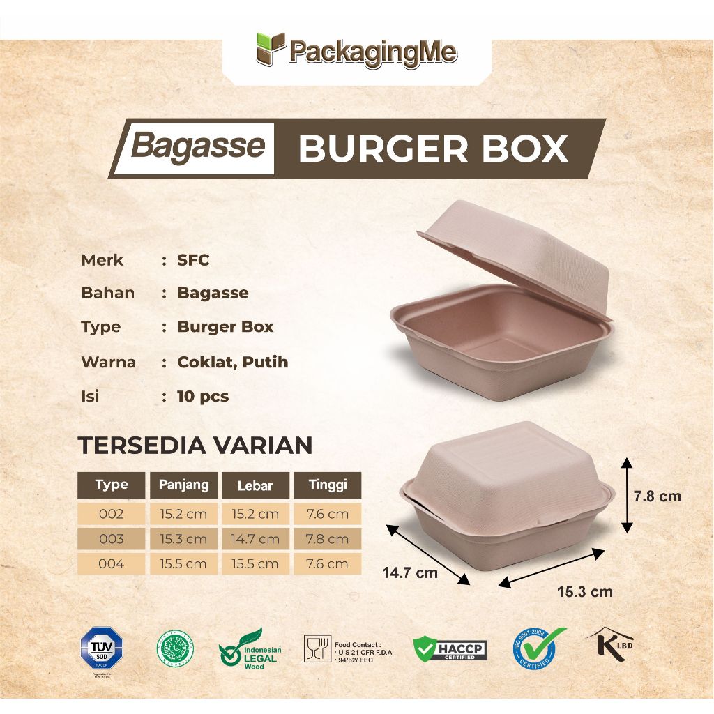SFC Burger Box Bagasse Kotak Tart