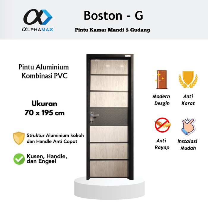 ALPHAMAX Boston - G Pintu Rumah Pintu Kamar Mandi Pintu Gudang Pintu PVC + Aluminium 70 x 195 cm