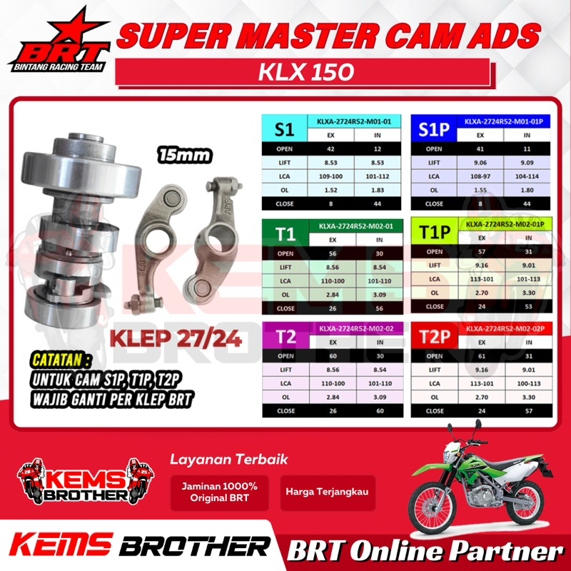 NOKEN AS BRT ADS KLX 150 SERI S T SUPER MASTER CAM ORIGINAL BRT