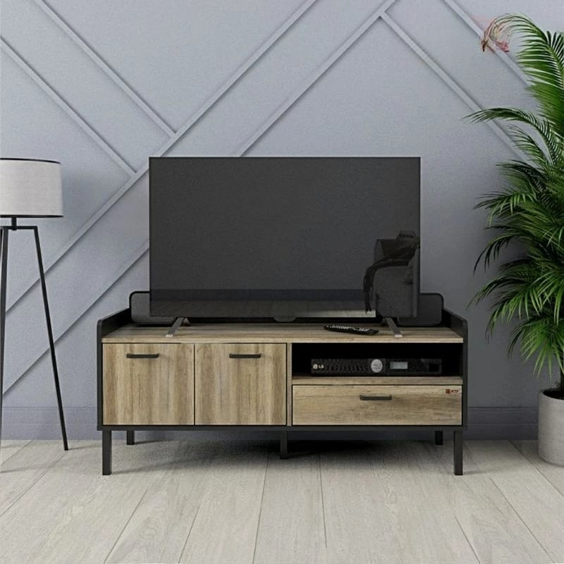 Meja TV / Rak TV Minimalis Kaki Besi 120cm / Activ Jazz Austin RTV 120 - Canyon Oak - Black