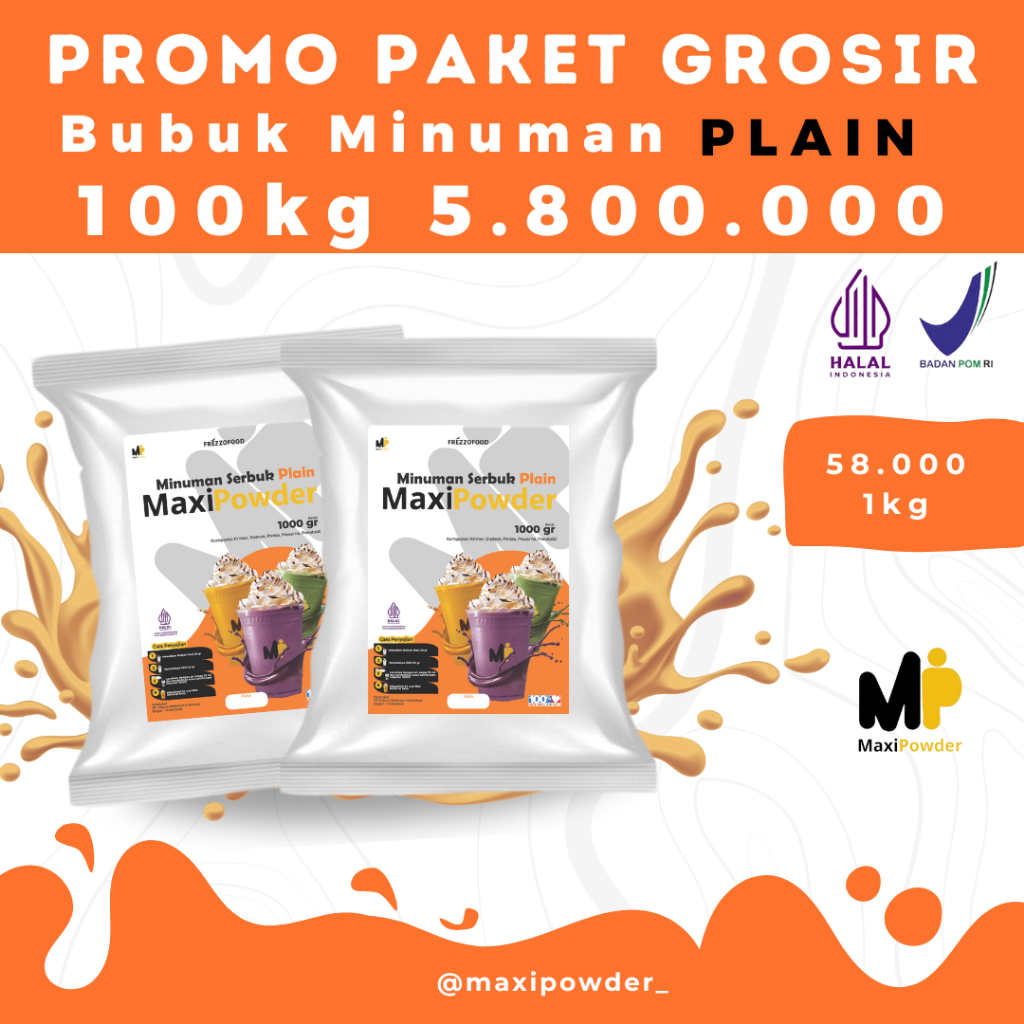 

Paket Grosir Bubuk Minuman PLAIN 100kg / Bubuk Minuman Termurah / TULIS VARIAN DI CATATAN/CHAT