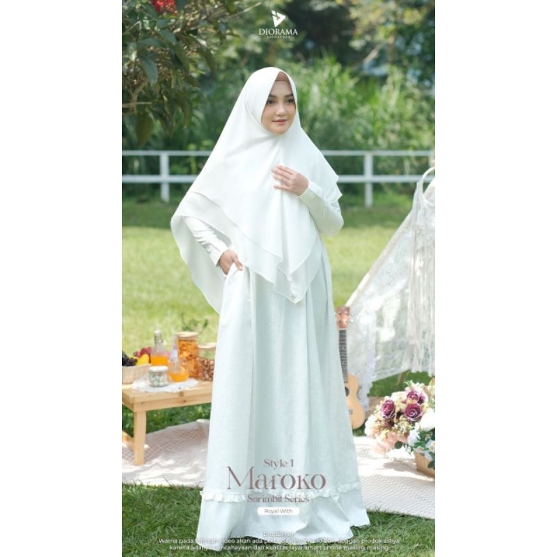 GAMIS SET JILBAB - GAMIS PUTIH - GAMIS UMROH - DIORAMA - MAROKO - MOM STYLE 1 SET KHIMAR PUTIH