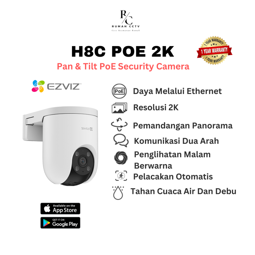 EZVIZ - H8C Poe 3mp Pan & Tilt PoE Security Camera Cctv Outdoor