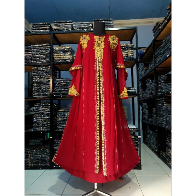 lok Gamis Abaya Turkey Jersey Mix Ceruty Terbaru - Rose Gold Maroon