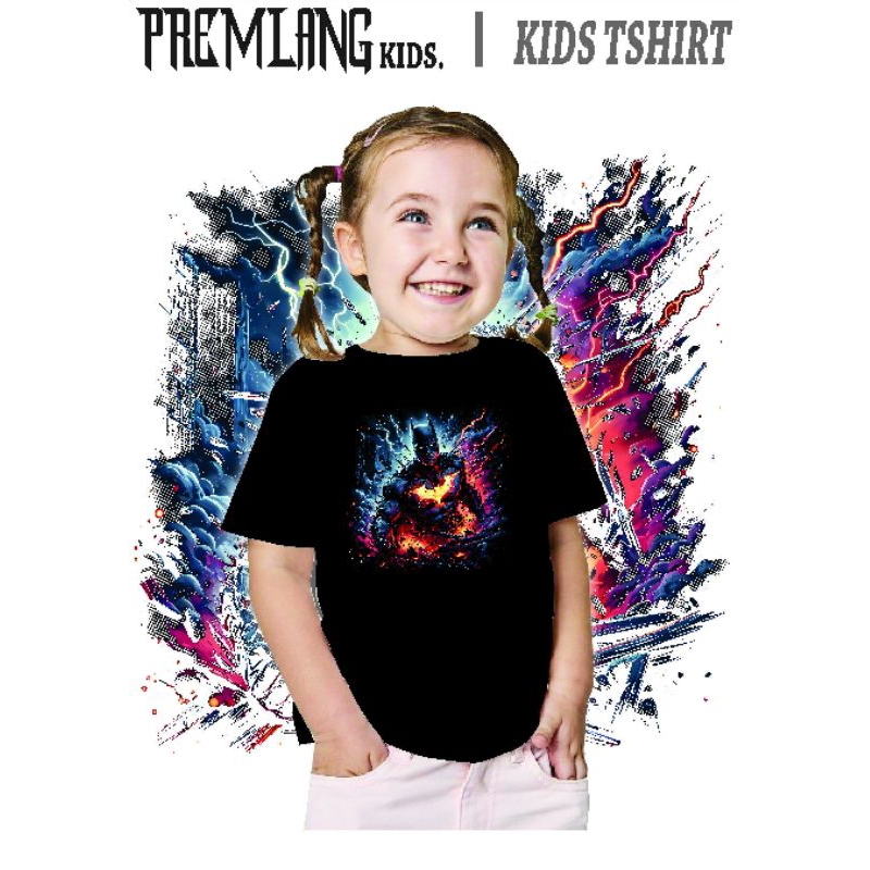Premlang - Baju Kaos Anak 3D Superhero Dc Batman Wayne Logo Hitam