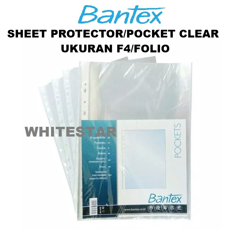 

sheet protector / pocket clear bantex f4 (8843 08) - set (isi 20 lembar)