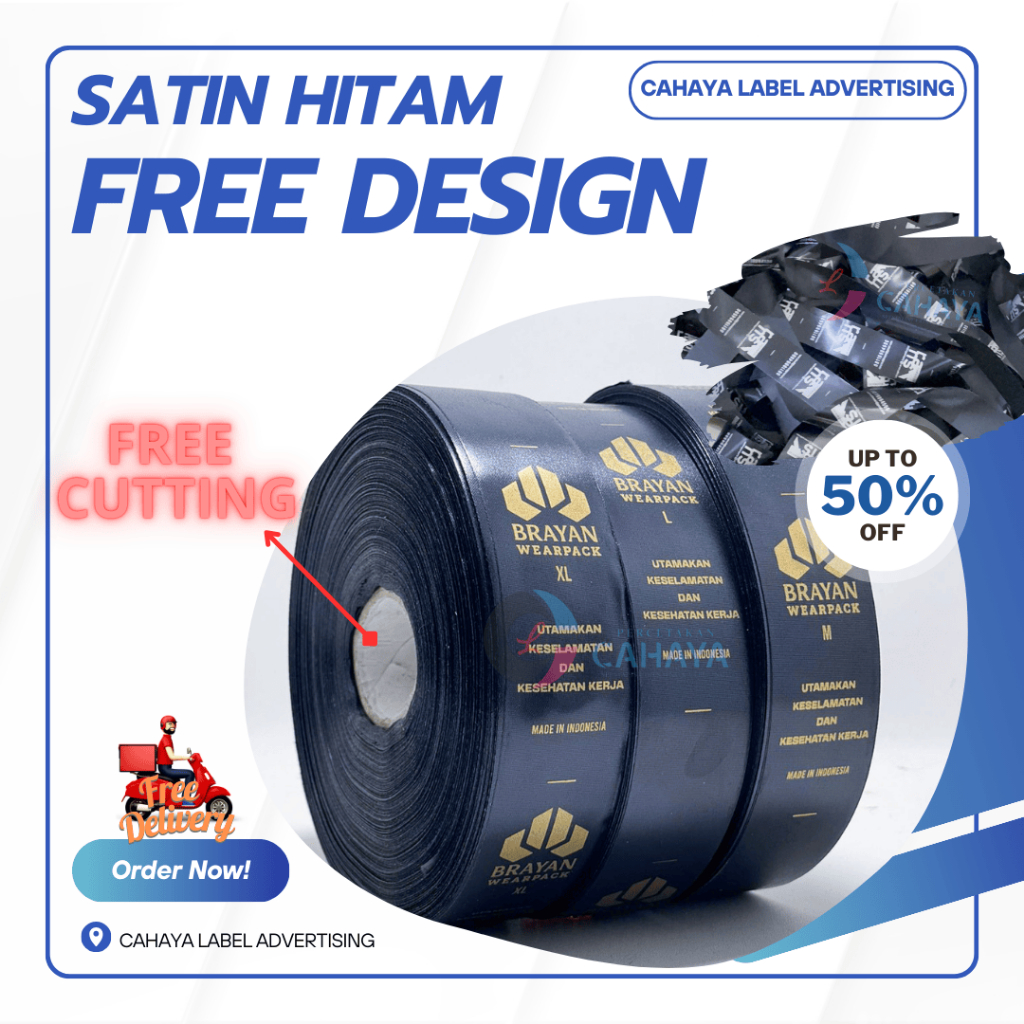 

Label baju satin Hitam Sablon Premium Label Baju Label Clothing