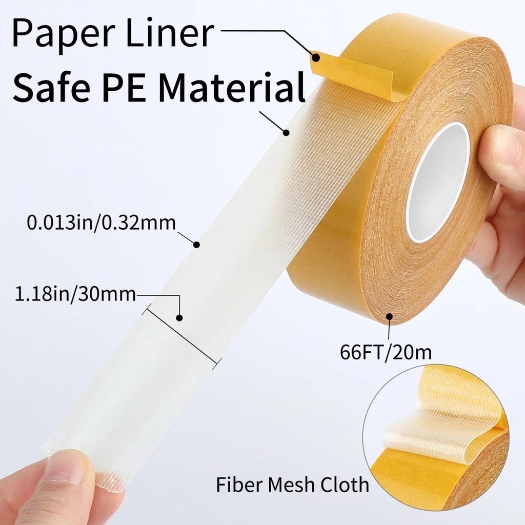 YELLOW  2 CM - 3 Meter Ukuran Tape Double Tip Bening Lakban 3M Super Perekat Lengket Sisi 2 Bagus Pa