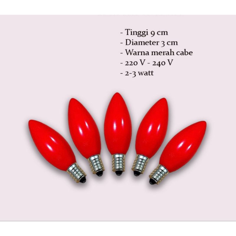 Lampu cabe led merah, bohlam lampu led merah jantung e14