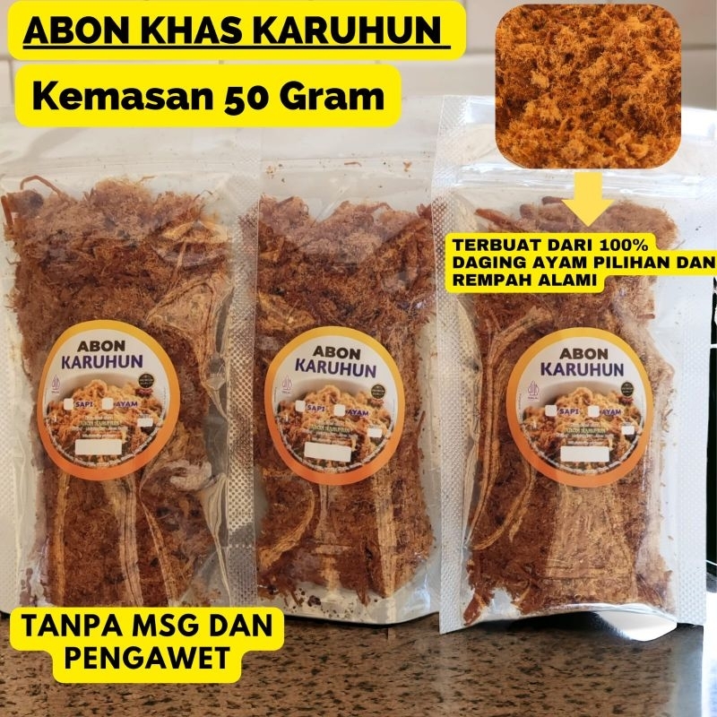 

Kemasan Pouch 50 gram Abon Ayam Karuhun