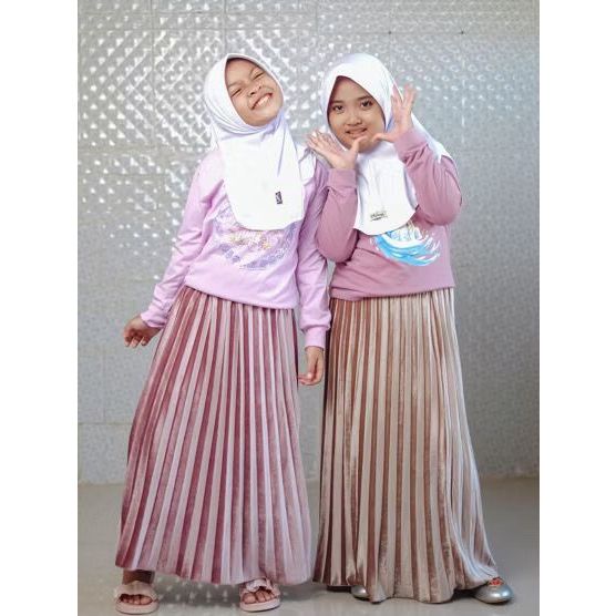 Rok Plisket Bludru Anak Perempuan Umur 5 - 8 Tahun / Rok Plisket Beludru Velvet Mayung Perempuan