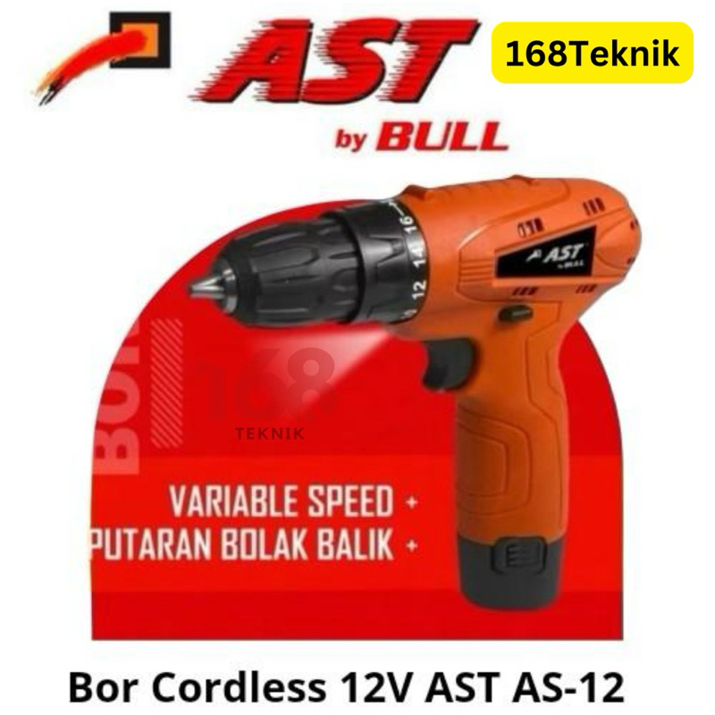 168Teknik Mesin Bor Cordless 12volt AST AS-12/Cordless Drill 12volt AST