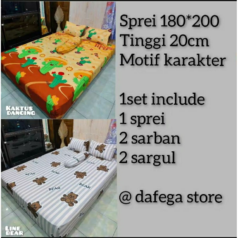 SPREI 180*200*20  KARAKTER//SPREI KARAKTER 180*200//SPREI KARAKTER SET SARUNG BANTAL GULING