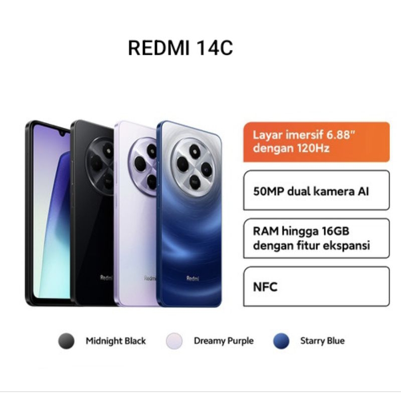 HP XIAOMI REDMI 14c 4G NFC RAM 6/128 GB | RAM 8/256 GB GARANSI RESMI