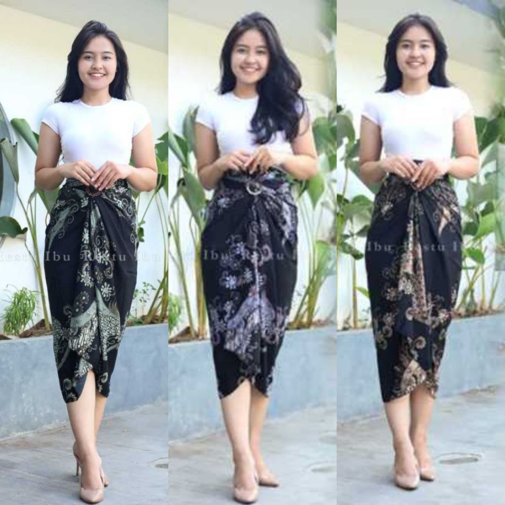 Rok Lilit Motif Batik / Rok Lilit Seruni Hitam / Bawahan Kebaya Modern Aneka Pilihan Warna