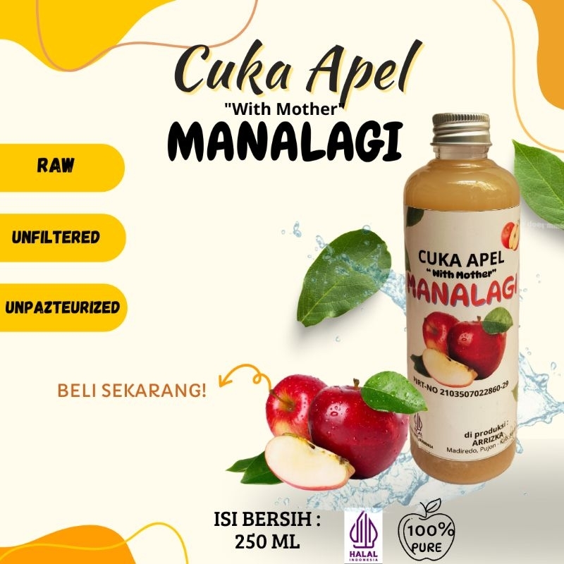 

Cuka Apel Premium Organik, Cuka Apel Murni (Apple Cider Vinegar), isi bersih 250ml