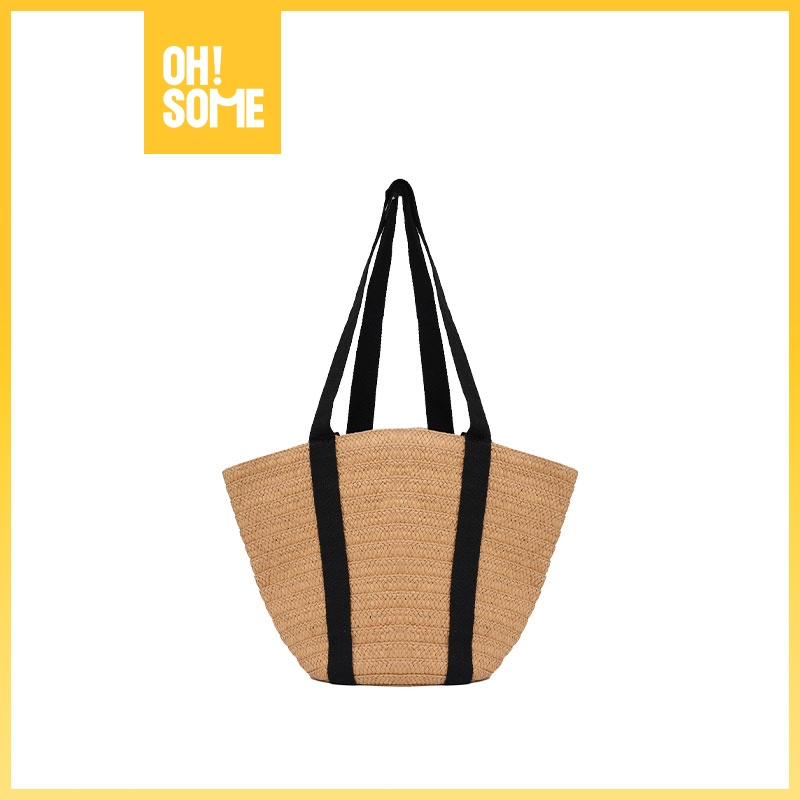 OHSOME - Tali bahu hitam tas jerami/tas anyaman/tas pantai/tas jerami wanita modis/Korean Style/Slin