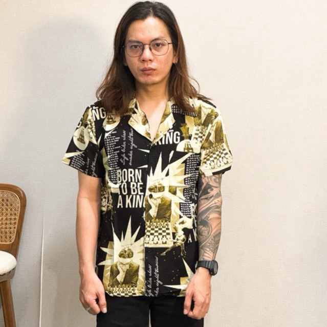 NRKY kemeja pria lengan pendek bahan rayon motif full print