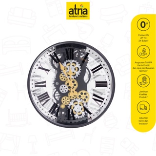 Atria Paxton Jam Dinding Model Gear 53x53 Cm Hitam