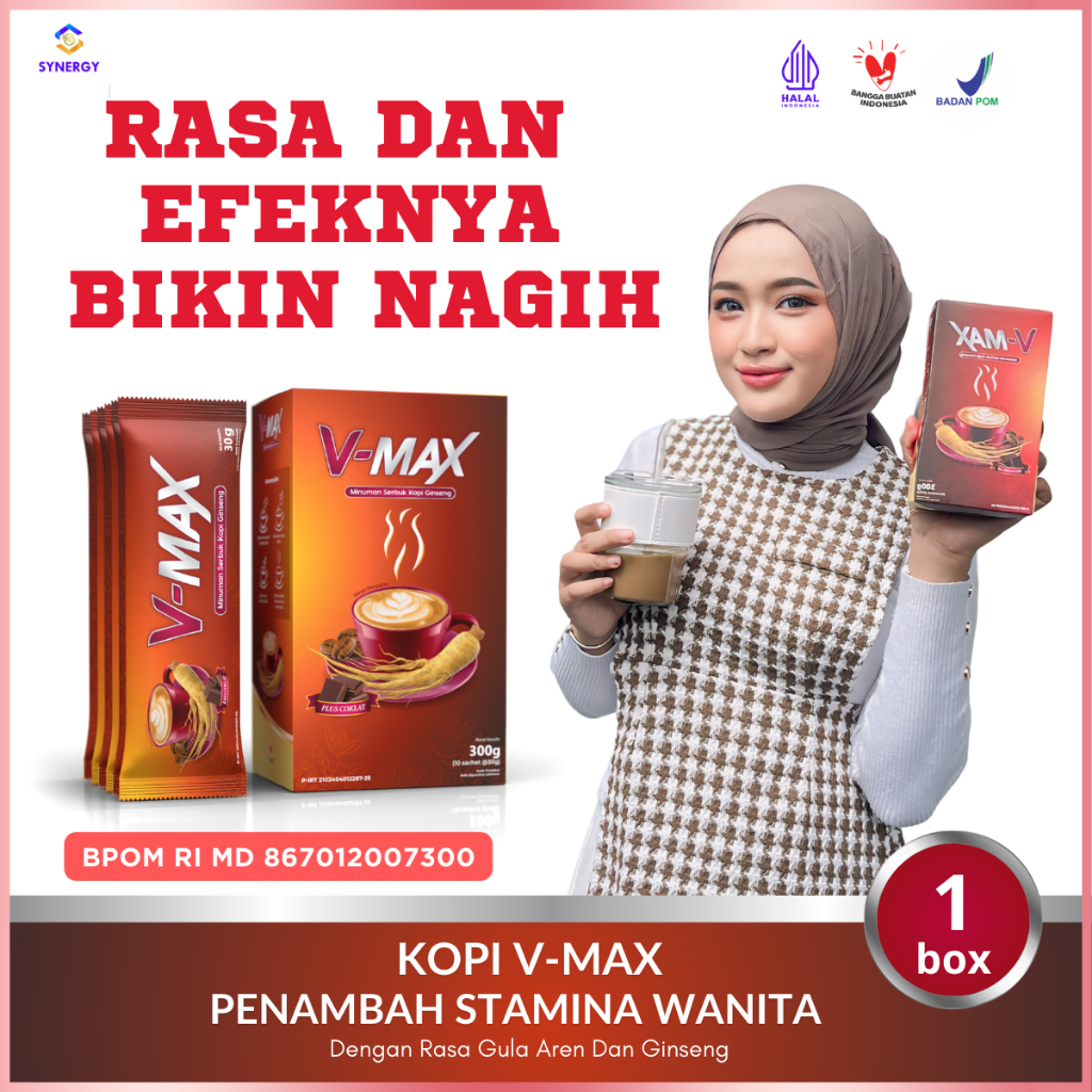 

V-MAX Kopi penambah stamina pria Extra Ginseng dan gula aren - Box Isi 10 Sachet @30gr