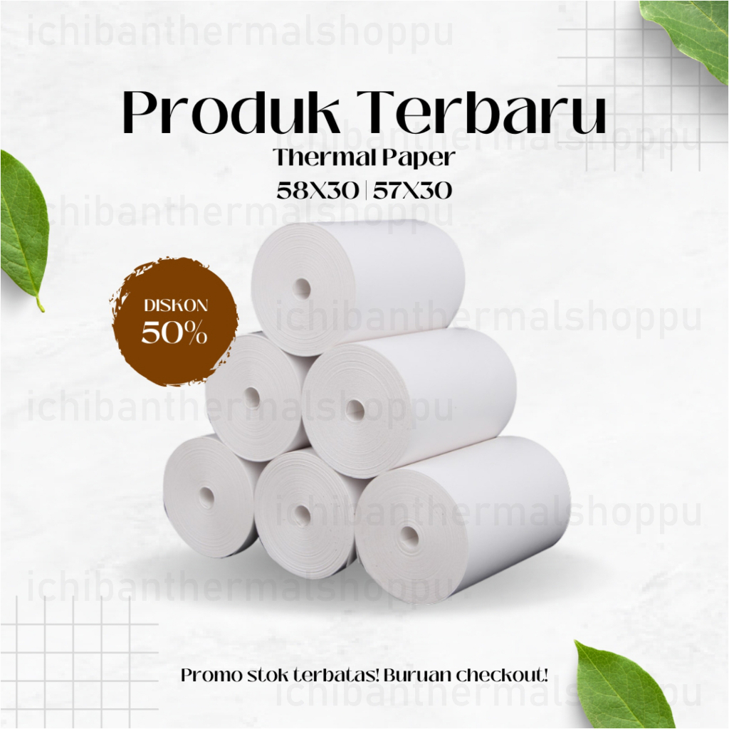 

KERTAS STRUK THERMAL PAPER ROLL 58MM 58x30 TERMAL EDC THERMAL PRINTER MINI BLUETOOTH 57x30 CORELESS PREMIUM