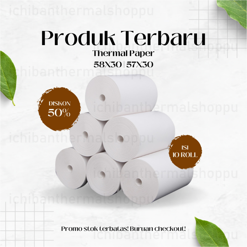 

10 ROLL KERTAS STRUK THERMAL PAPER ROLL 58MM 58x30 TERMAL EDC THERMAL PRINTER MINI BLUETOOTH 57x30 CORELESS PREMIUM