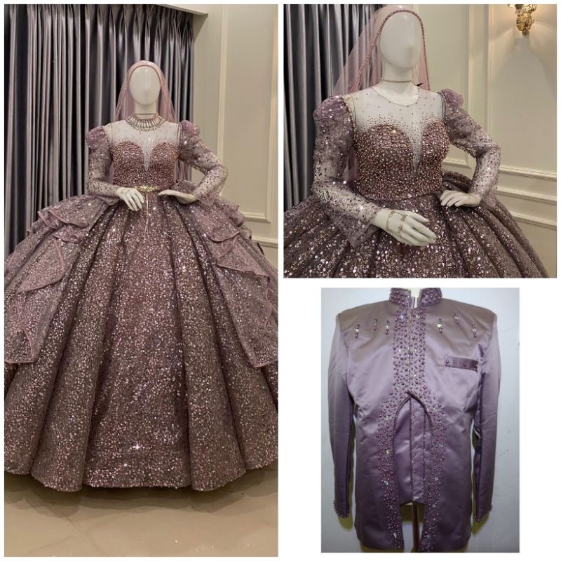 TERLARIS COUPLE GAUN WEDDING PREMIUM /BAJU PENGANTIN COUPLE BESKAP/GAUN WEDDING SET BESKAP BRIDAL