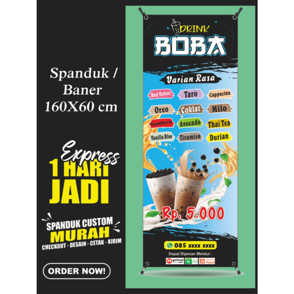 Banner BOBA, Spanduk BOBA 160X60 cm, COD / Banner BOBA, Spanduk BOBA 160X60 cm, COD