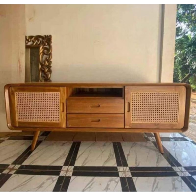 Kayukozy - Meja Tv Minimalis Modern - Lemari Tv Rotan Sintetis - Rak Tv  - Buffet Kayu Jati