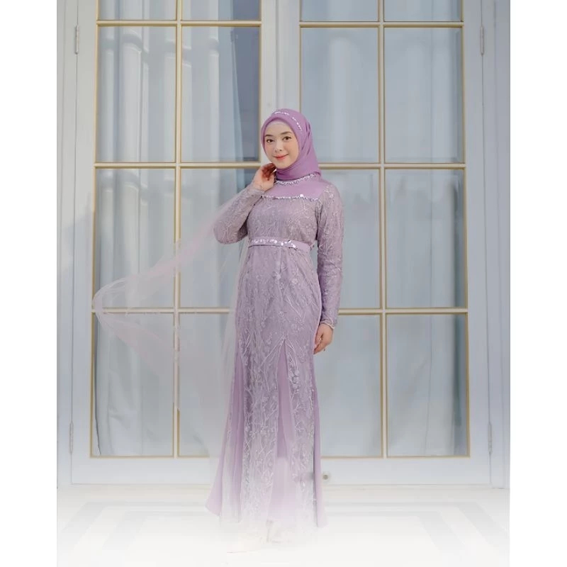 Fateema Maxy Dress Satin Mix Brokat Kombinasi Tille Mutiara Baju Pesta Kondangan Bridesmaid Kekinian