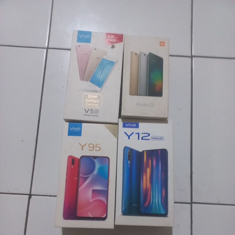 Box Hp VIVO V95 V5s Y12  redmi 3 pro box handphone Bekas copotan lengkap buku panduan