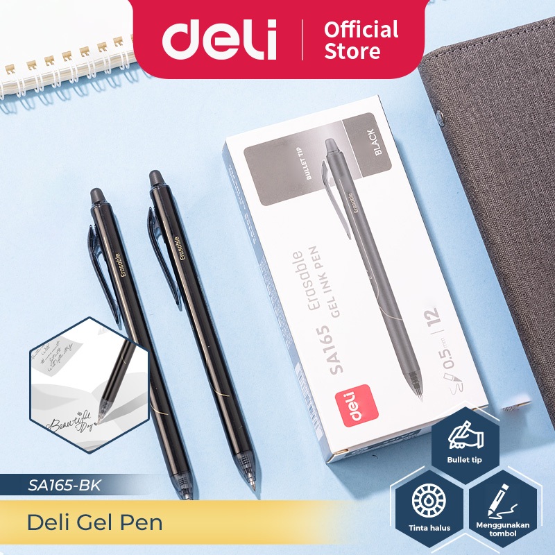 

Deli Erasable Gel Pen / Pulpen Gel Retractable Pen Cetek Bisa Dihapus 0.5 mm Tinta Hitam 1 pcs SA165