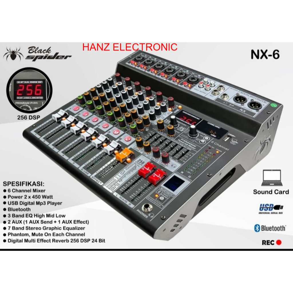 POWER MIXER 6 CHANEL BLACKSPIDER EFFECT DIGITAL NX-6