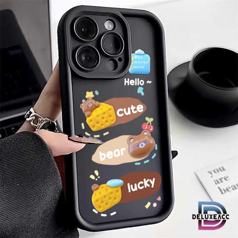 SS973 Silikon Case 3D Cute Cheese Bear Softcase Casing Hp OPPO RENO 12 5G 12F A3X A57 4G A77S A58  A