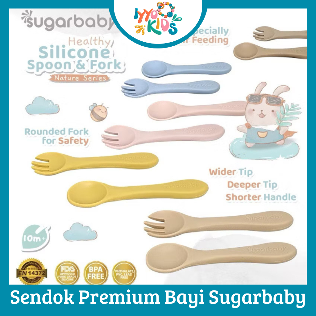 IYYO KIDS | MKN76 Sugarbaby Sendok Makan Bayi Set Premium Bersertifikasi Healthy Silicone Spoon & Fo
