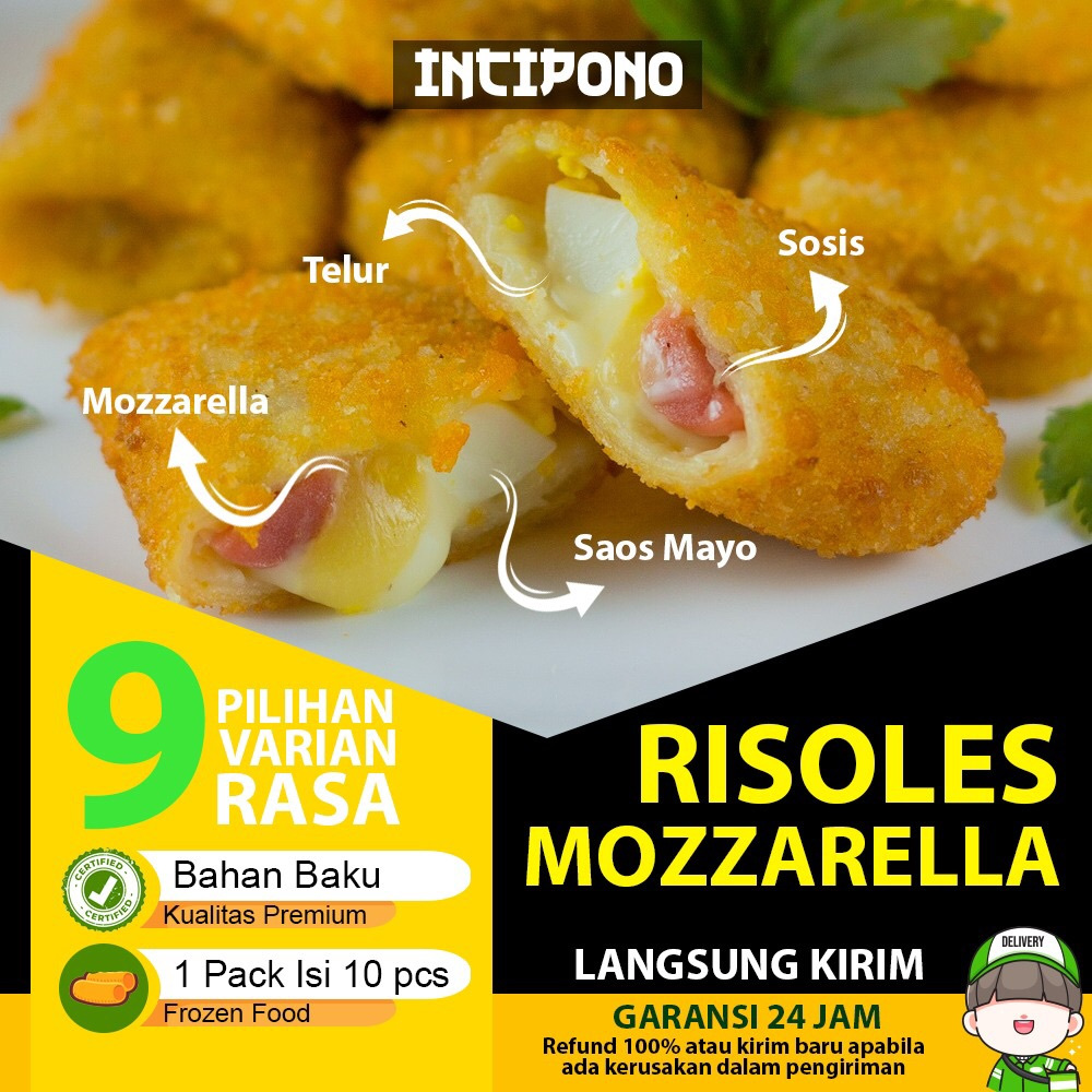

Incipono Risol Mozzarella Mayo Beef Risoles Daging Frozen Food Halal Premium Murah