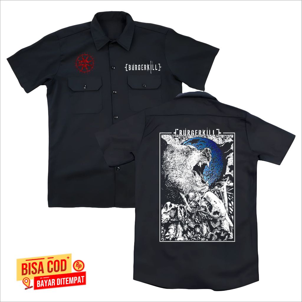 KEMEJA WORKSHIT pendek pria band metal BURGERKILL original distro - WORKSHIT pendek METAL UNDERGROUN