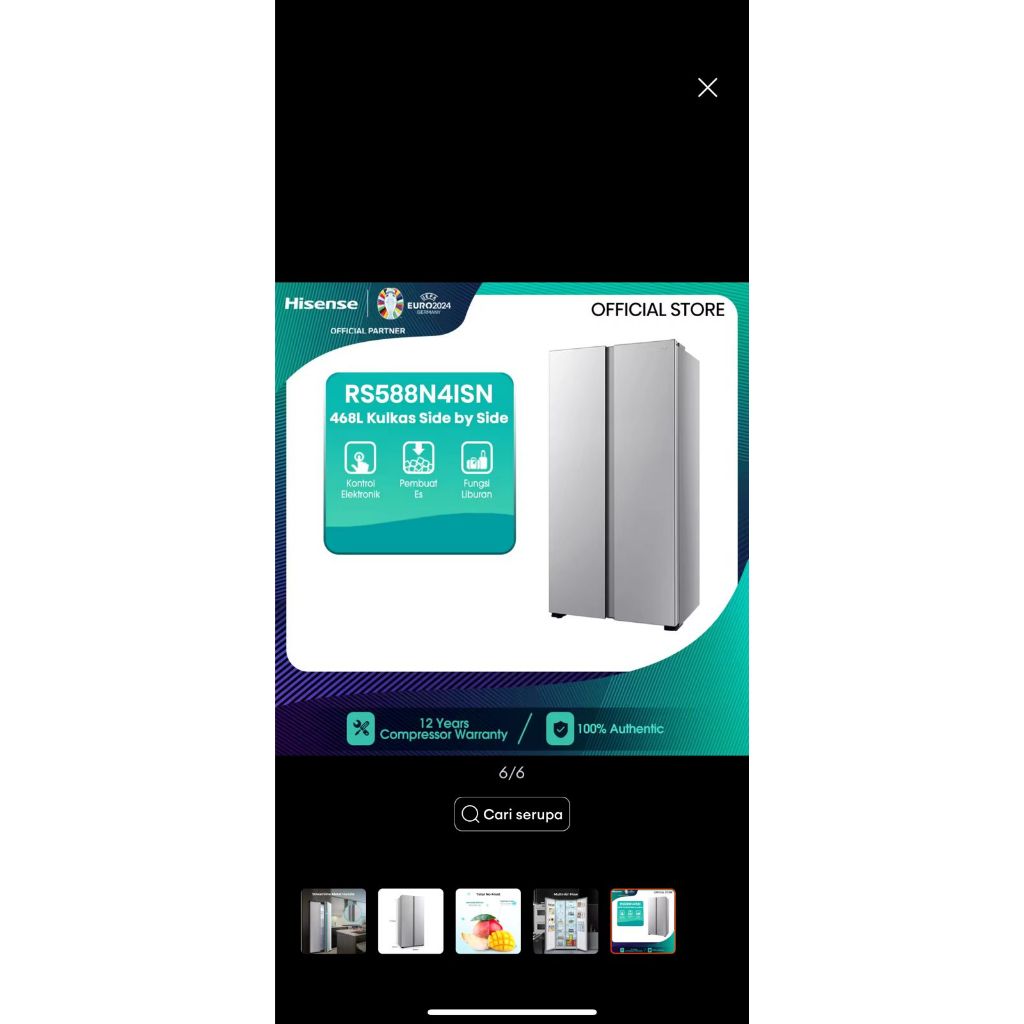 KULKAS SIDE BY SIDE HISENSE RS588N4lGN - KULKAS SIDE BY SIDE - 468 L - (SILVER)