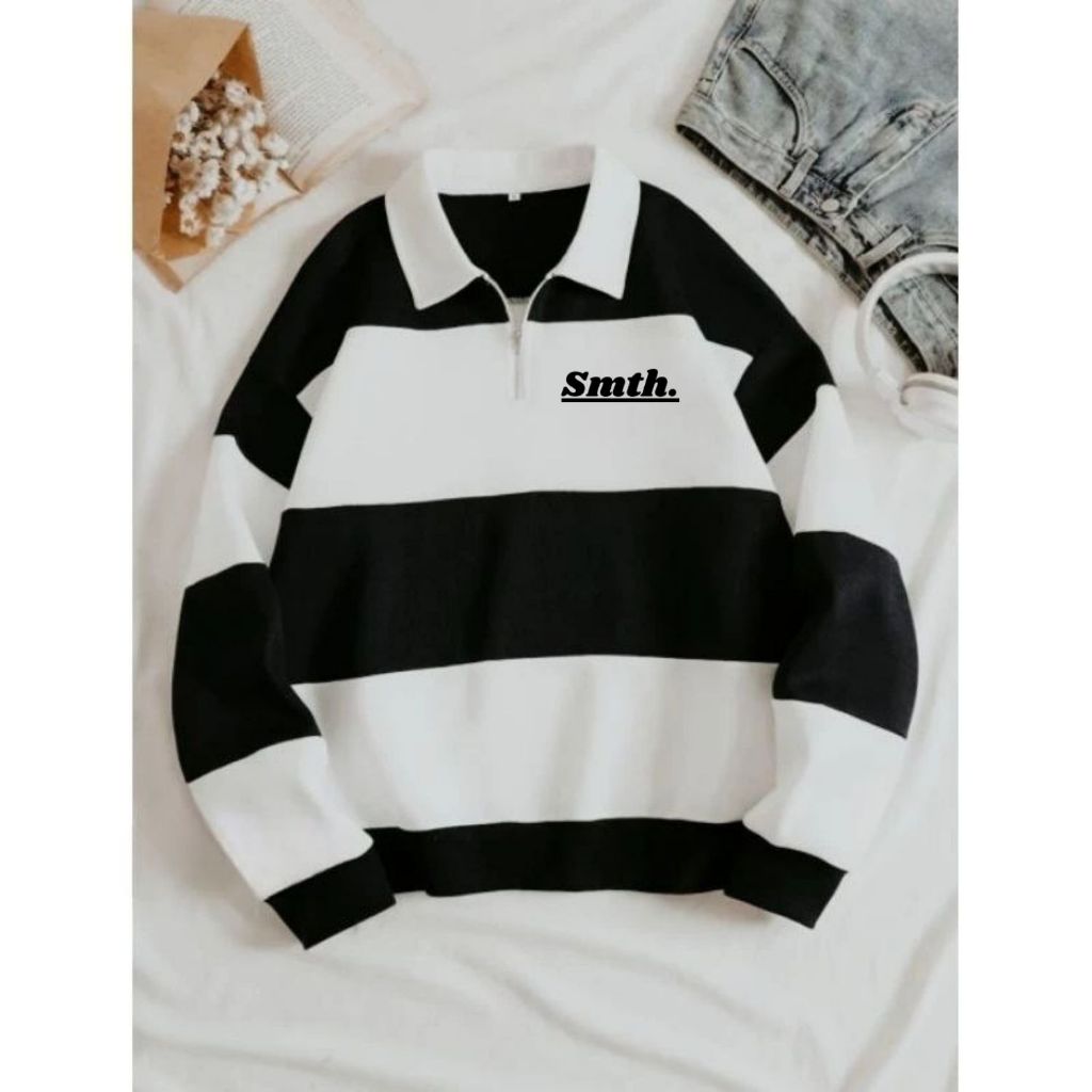 PREMIUM SWEATER RUGBY SMTH SWEATER SALUR KOMBINASI SWEATER KERAH RESLETING SWEATER PRIA WANITA